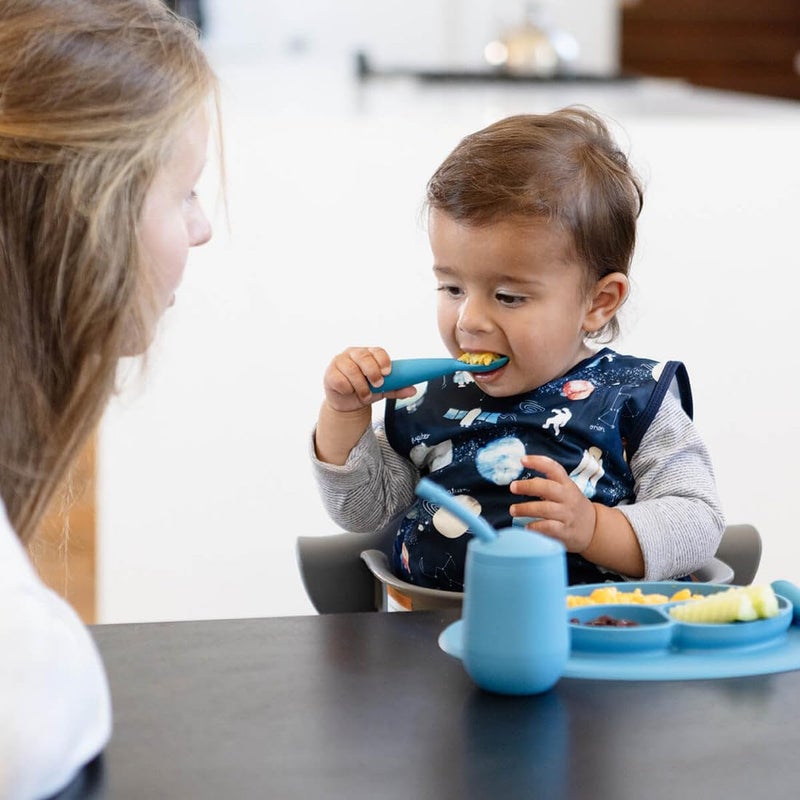 ezpz Mini Utensils - 12 Months+ (Fork & Spoon in Blue) - 100% BPA Free Fork and Spoon - Toddler Utensils - Designed by a Pediatric Feeding Specialist - Image 2
